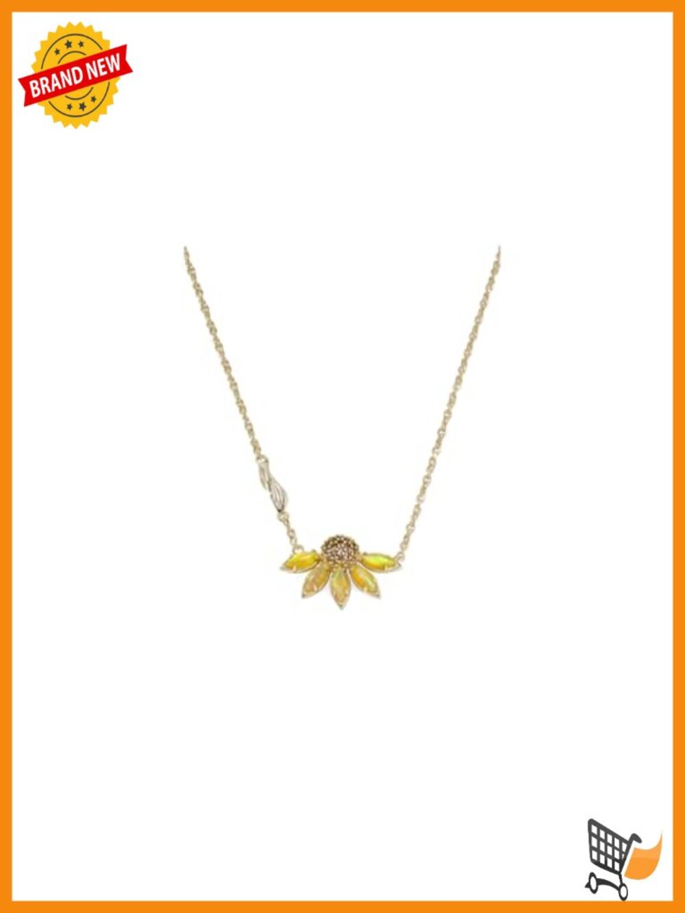 Pendant Necklace with Brass and Crystal Stones - Flower Design